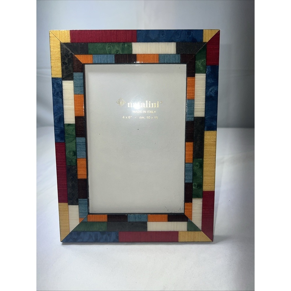 NATALINI Handmade ITALIAN Wooden Inlay Multi Color Plaid Picture Frame 4x6" NWOT